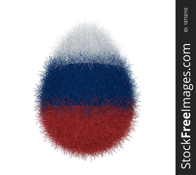 Easter egg from fur. Stylized of  Russian flag. Isolated on white. Computer graphics