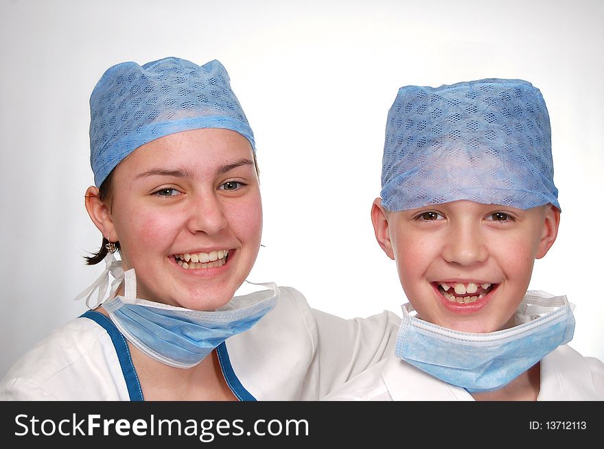 The boy and his sister playing doctor. The boy and his sister playing doctor