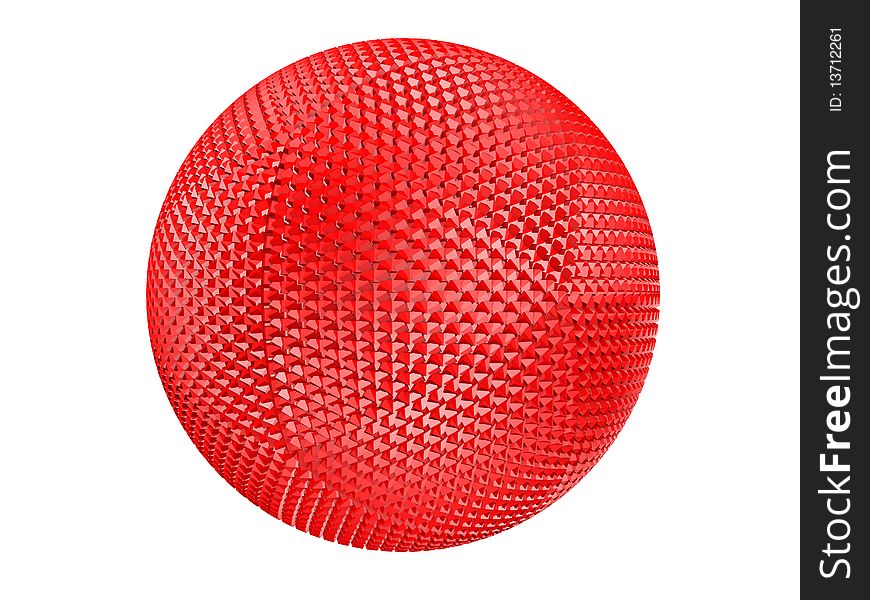Red thorny textured sphere isolated on white.