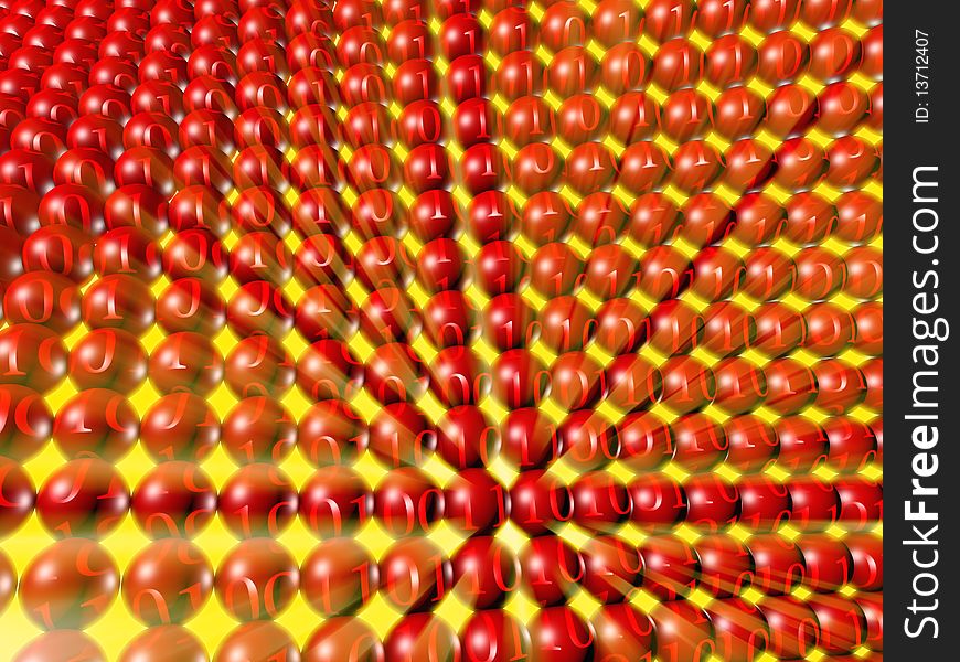 Red Spheres With Numbers And Yellow Light Rays