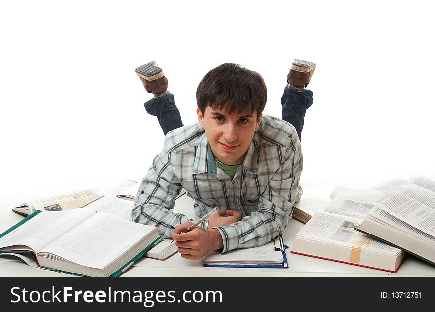 The young student isolated on a white background