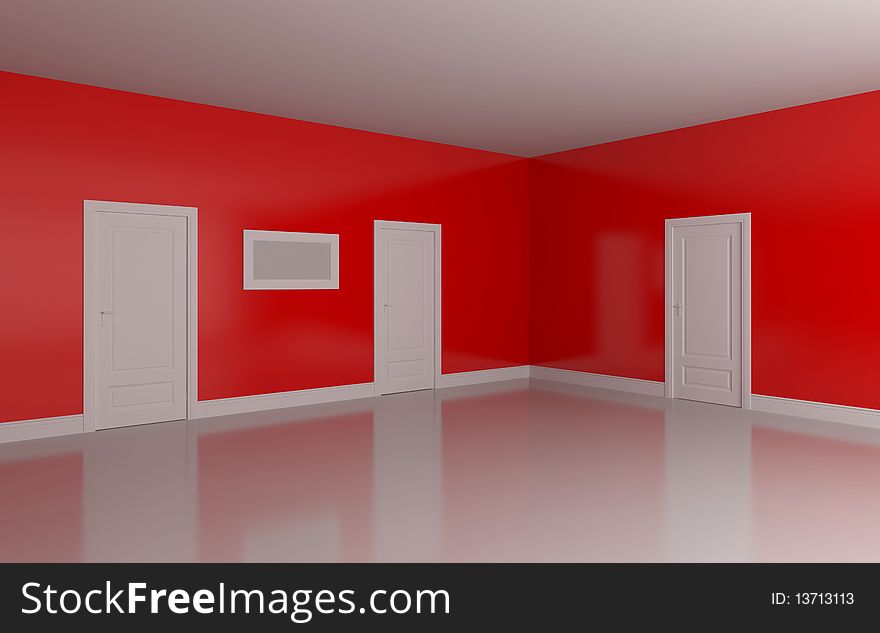 Conceptual illustration. Conceptual interior in red