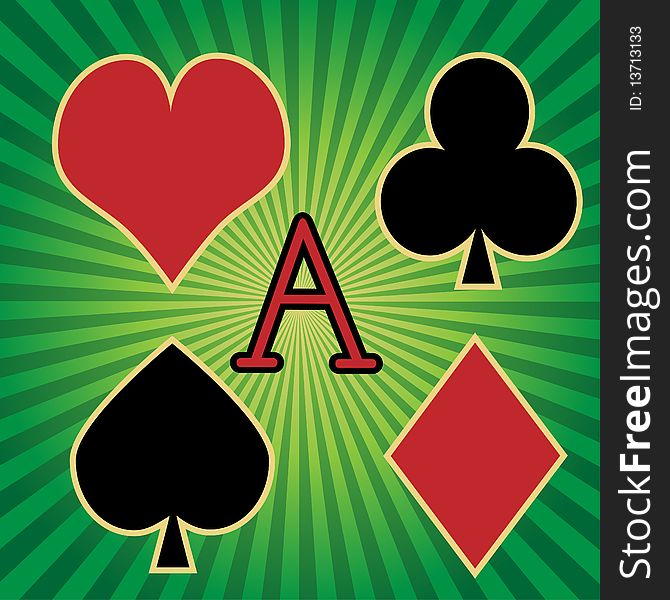 Illustration of the symbols of poker on a green background.