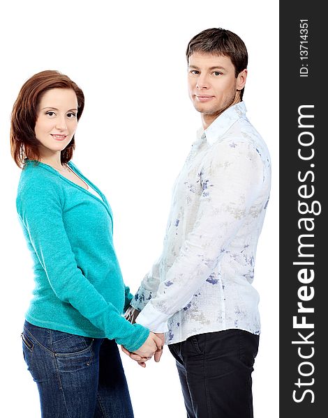 Portrait of a happy married couple. Isolated over white background. Portrait of a happy married couple. Isolated over white background.