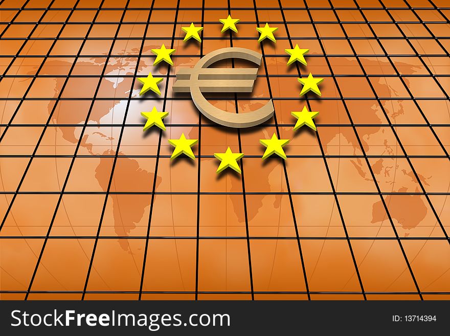 Illustration with the european euro symbol and the EU stars. Illustration with the european euro symbol and the EU stars