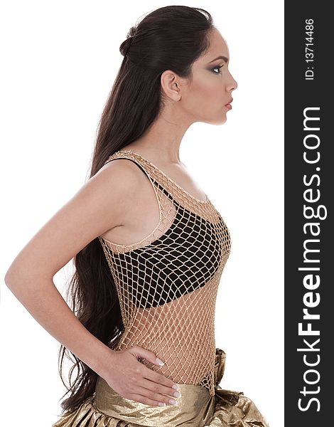 Side Pose Of A Belly Dancer With Long Hair