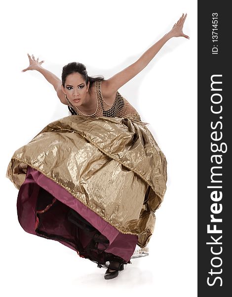 Woman in belly dancer costume costume