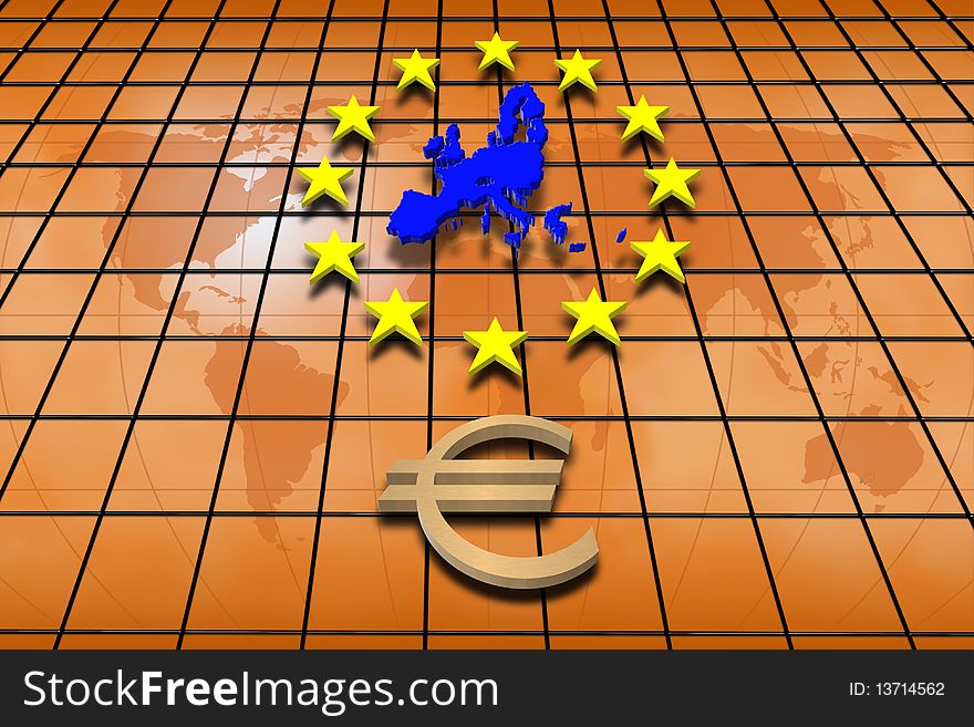 Illustration with the european euro symbol and the EU stars. Illustration with the european euro symbol and the EU stars