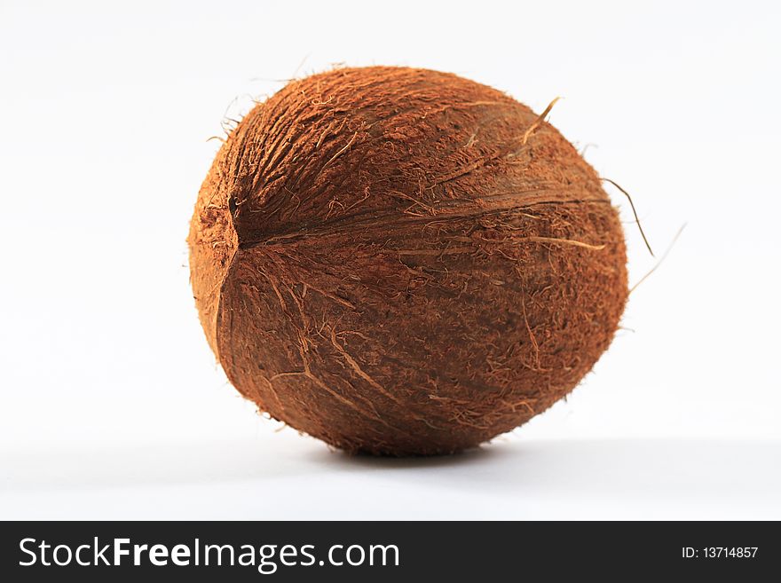 Coconut on white background, closeup