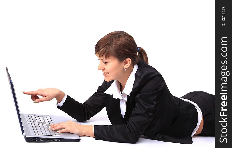 Woman with a laptop isolated over a white background. Woman with a laptop isolated over a white background