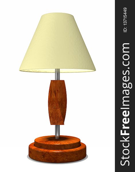 A modern style lamp with wood base and accents and modern chrome pole
