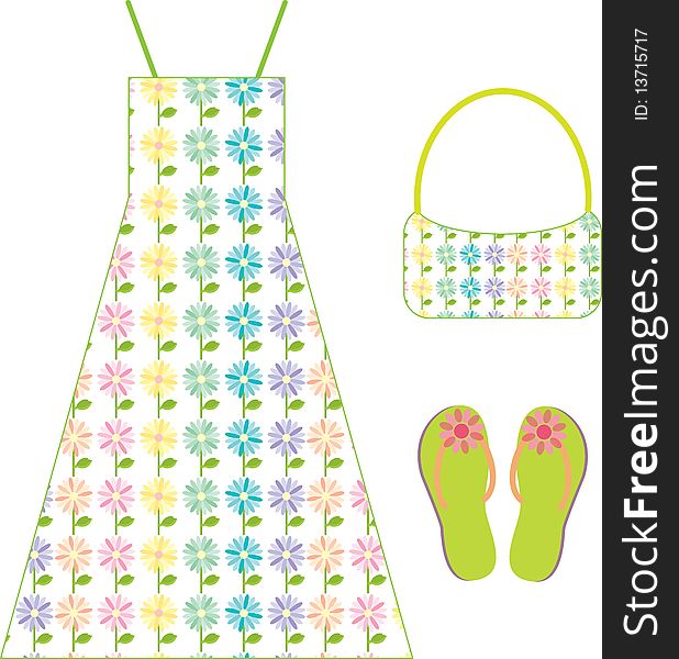 A illustration depicting a fun sundress and accessories.