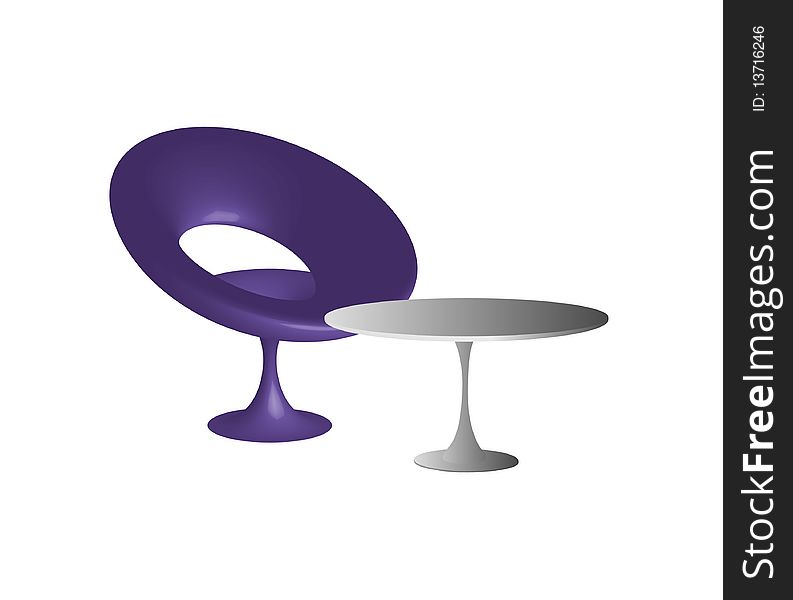 Cost(stand)s table of the white colour and chair of the violet colour. Cost(stand)s table of the white colour and chair of the violet colour