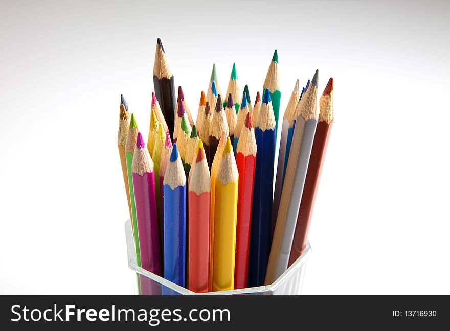 Photo of colorful pencils on a white background