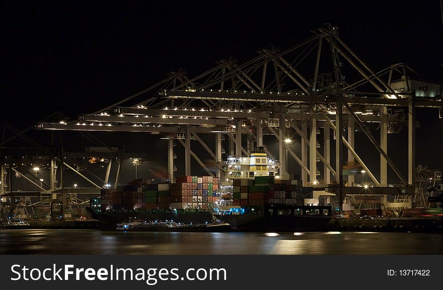 A Container-terminal at night in Rotterdam