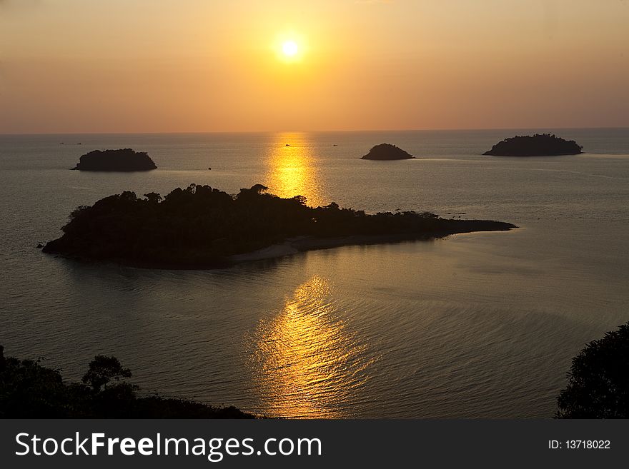 Sunlight on sea water  at sunset time