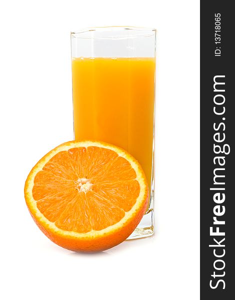 Glass with orange juice and orange