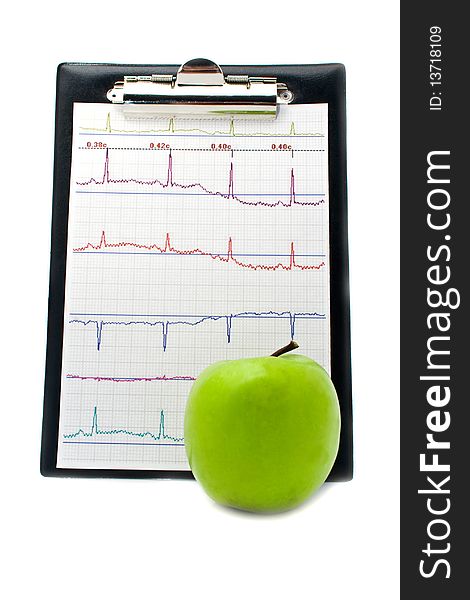 Plane-table with a cardiogram and apple