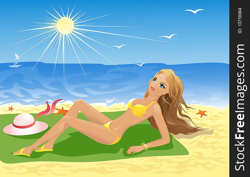 Vector Illustration. Young Women on the Beach. Vector Illustration. Young Women on the Beach.