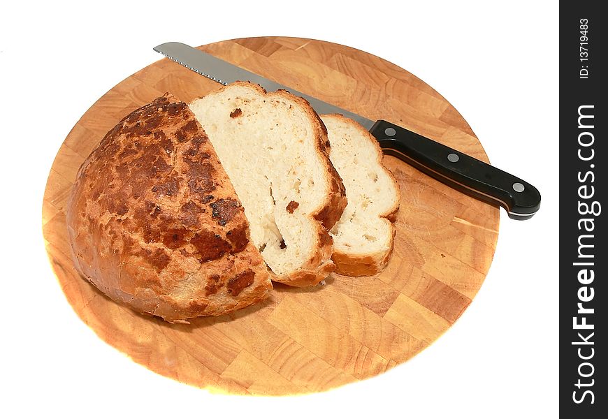 Sliced bread on cutting board. Sliced bread on cutting board
