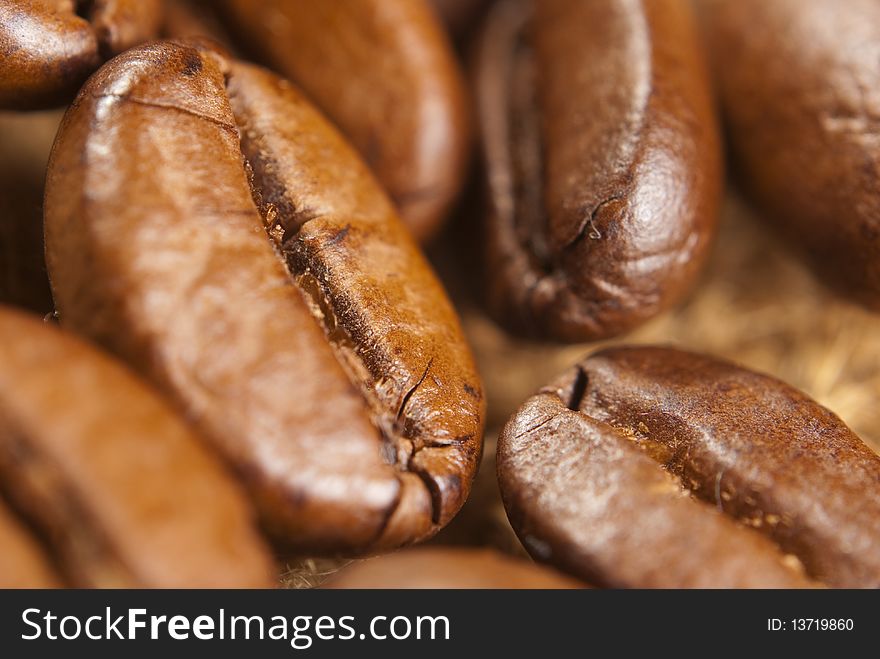 Close up of fragrant fried coffee beans