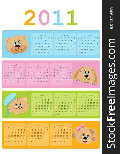 Baby's calendar for year 2011. Baby's calendar for year 2011
