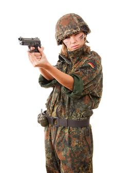 Military Woman Aiming Royalty Free Stock Photography Military Woman Aiming Royalty Free Stock Photography