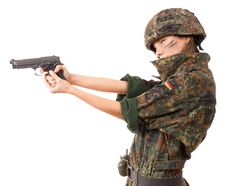 Military Woman Aiming Royalty Free Stock Photography Military Woman Aiming Royalty Free Stock Photography