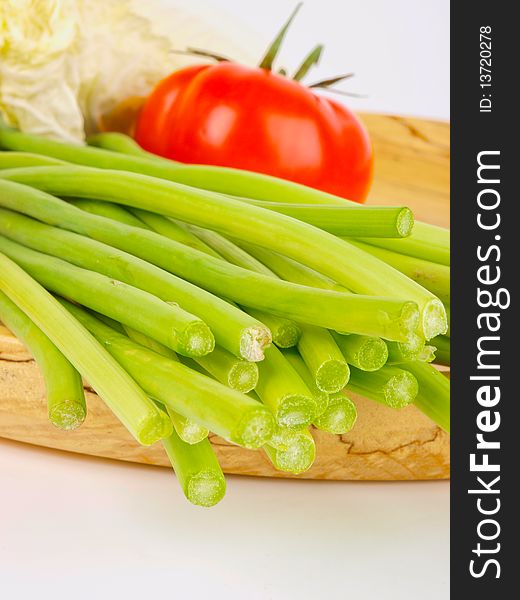 Green Garlic. Close up on white background