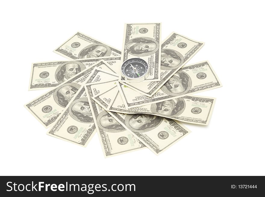 Compass on hundred dollar background