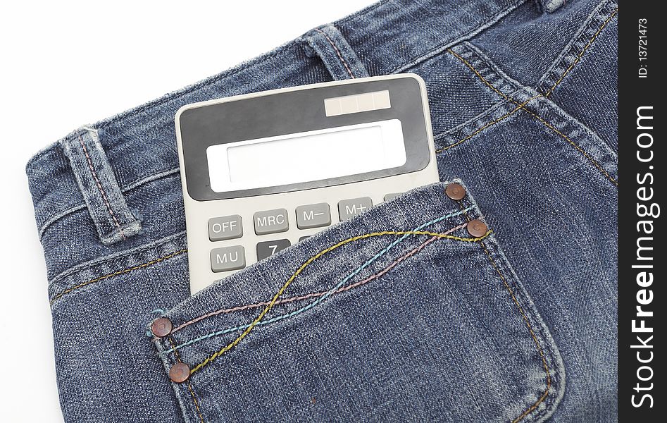 Calculator in blue  jeans pocket. Calculator in blue  jeans pocket