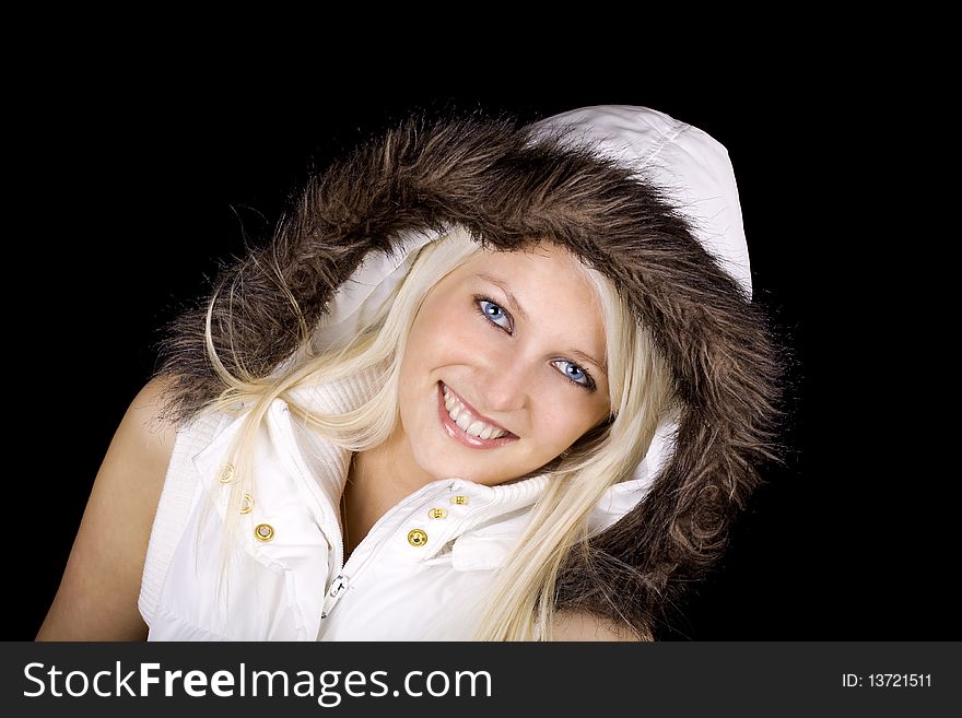 Beautiful blond woman with fur coat. Beautiful blond woman with fur coat