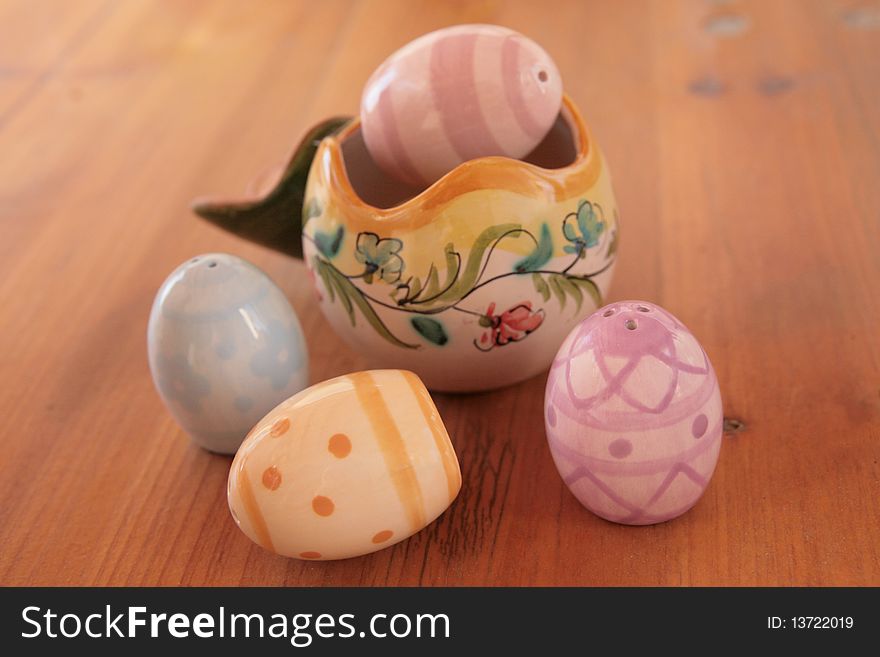 Coloured easter eggs made of decorated ceramic