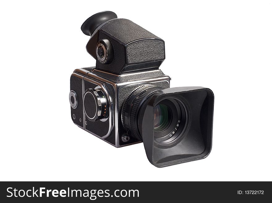 Middle format photo camera isolated on white background