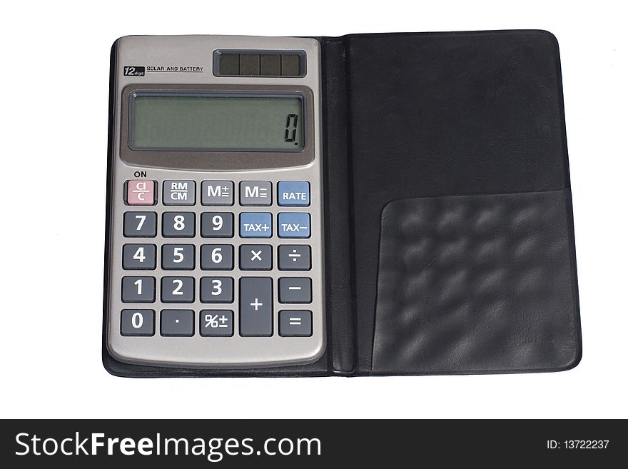 The pocket calculator on a white background