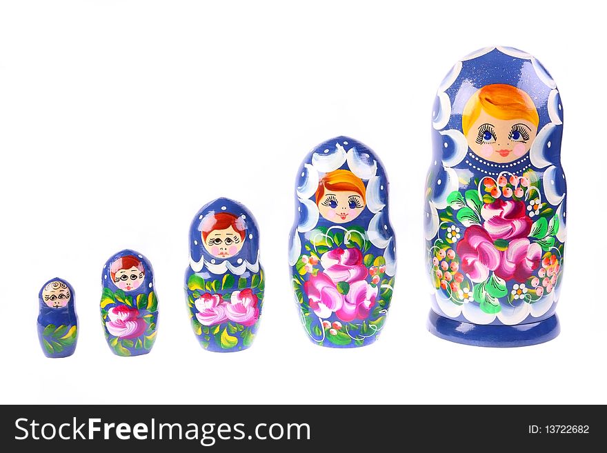 Five russian wooden dolls matryoshka on a white background. Five russian wooden dolls matryoshka on a white background