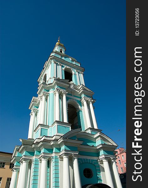 Belltower of church of the Trinity in Silversmiths in Moscow. Belltower of church of the Trinity in Silversmiths in Moscow.