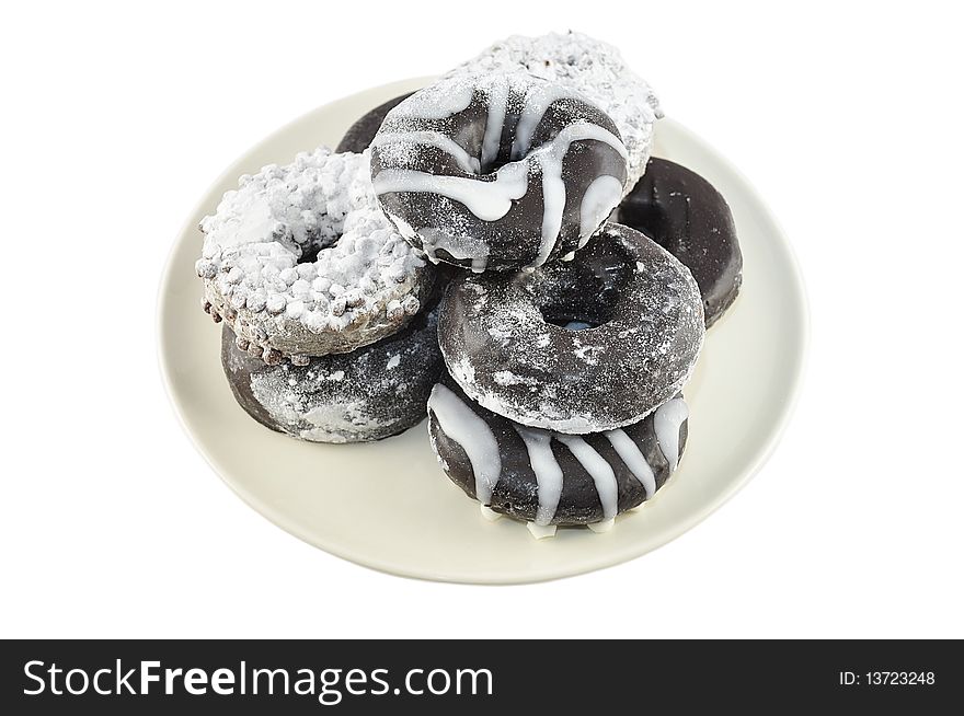 Chocolate donuts isolated on white background