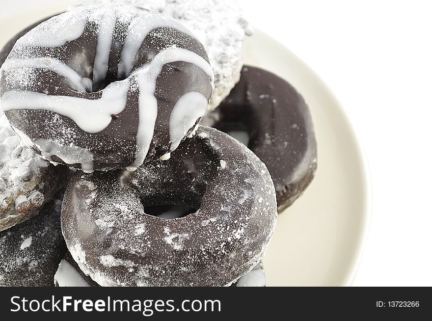 Chocolate donuts isolated on white background