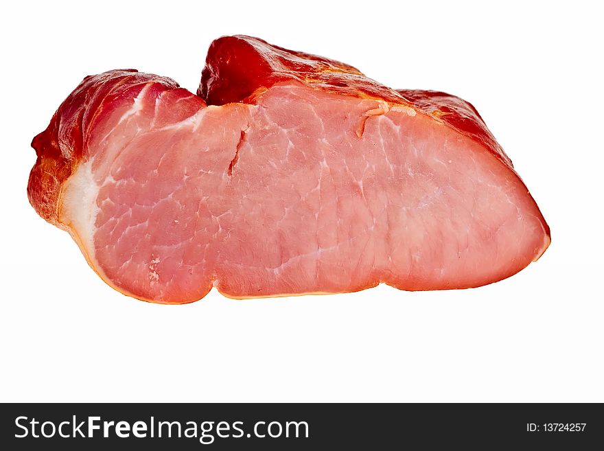 Smoked bacon closeup isolated over white background. Smoked bacon closeup isolated over white background.