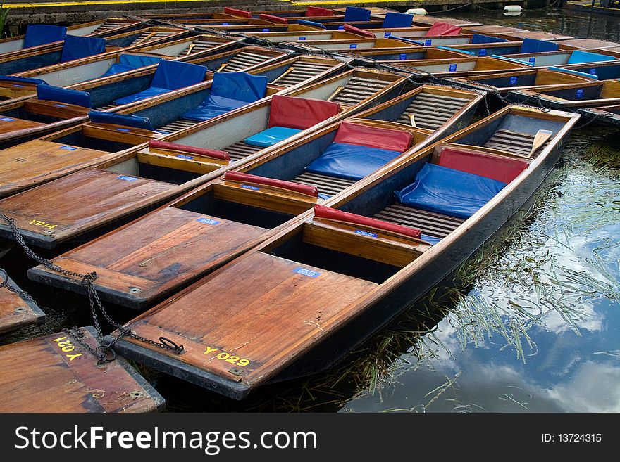 Punts for hire along the River Cam in Cambridge