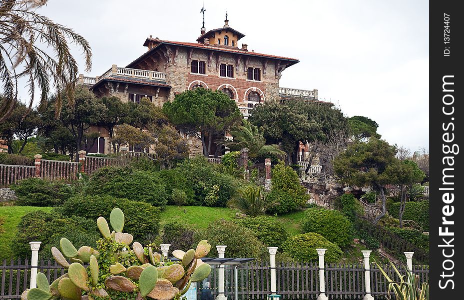 Villa in medieval style in Genoa, Italy. This villa is located in popular Corso Italia steet near Boccadasse. Built in 1924 on plan of G. Coppede, the villa rises on a knoll in dominant position, the walk to sea that connects the Fair of the Sea to Boccadasse. Villa in medieval style in Genoa, Italy. This villa is located in popular Corso Italia steet near Boccadasse. Built in 1924 on plan of G. Coppede, the villa rises on a knoll in dominant position, the walk to sea that connects the Fair of the Sea to Boccadasse.