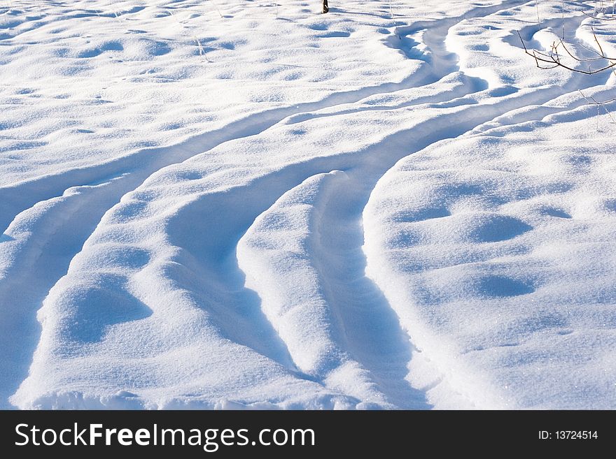 Traces on a plain covered with snow. Traces on a plain covered with snow