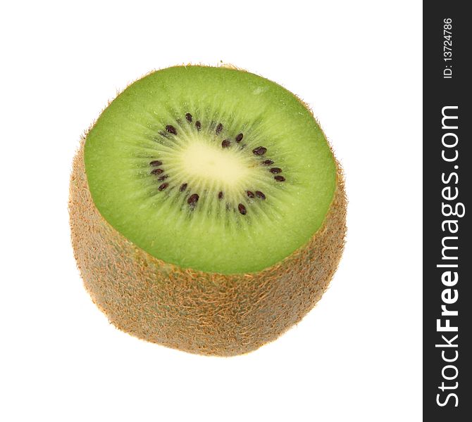 One sliced Kiwi fruit on a white background