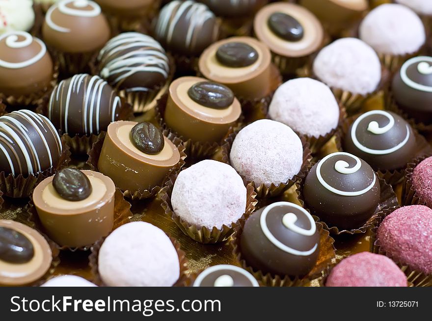 Collection of Pralines with dark and milk Chocolate