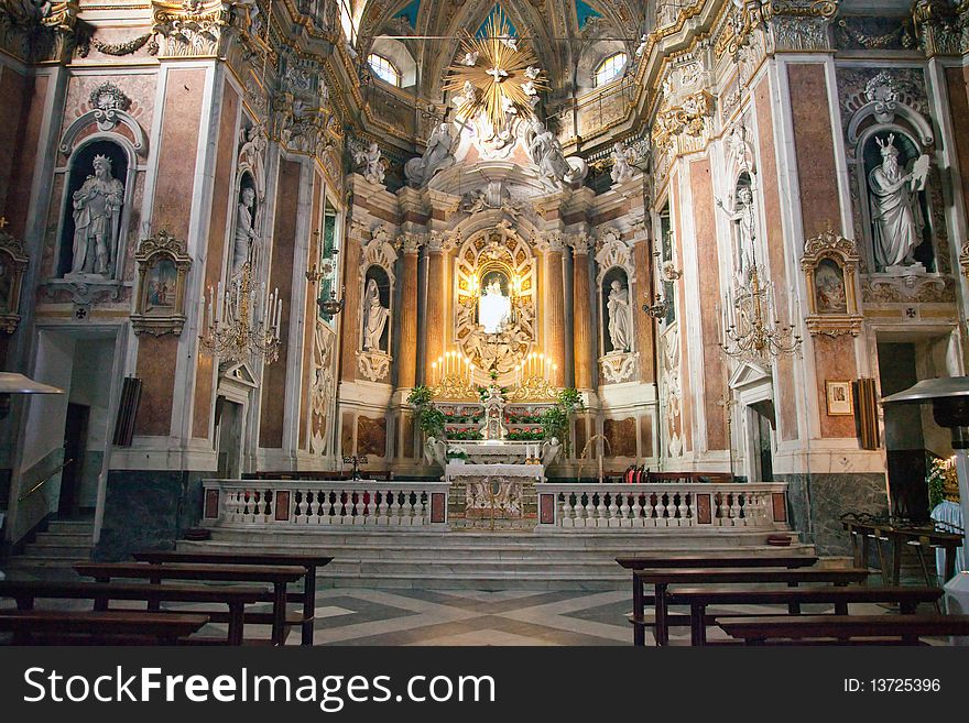 The altar of the Acquasanta's Monastery in Liguria. The altar of the Acquasanta's Monastery in Liguria