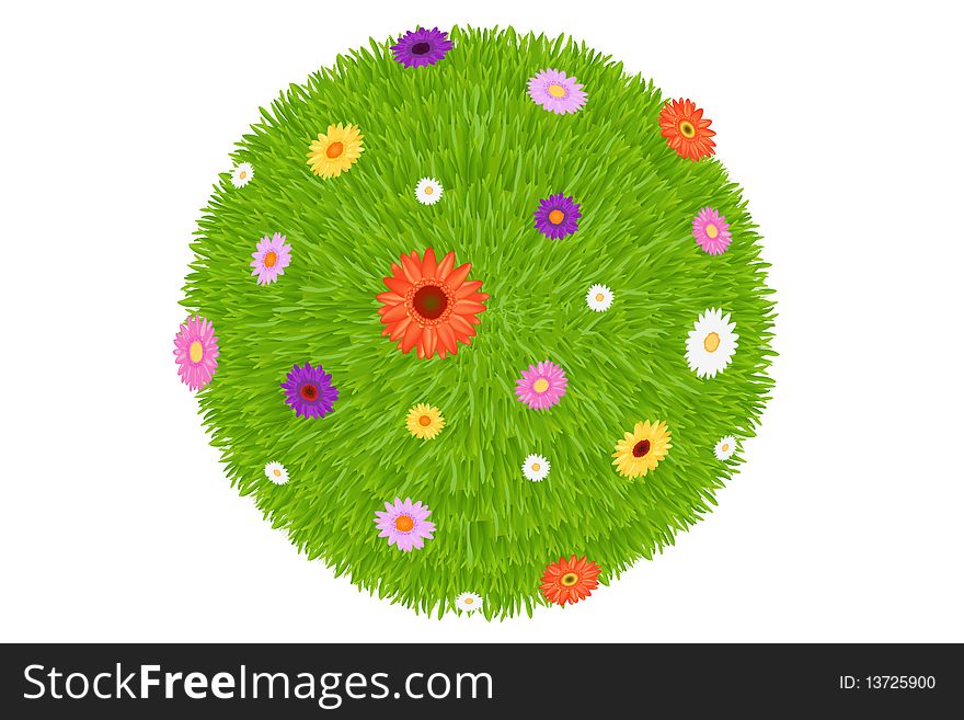 Grass Ball With Colourful Flowers. Vector