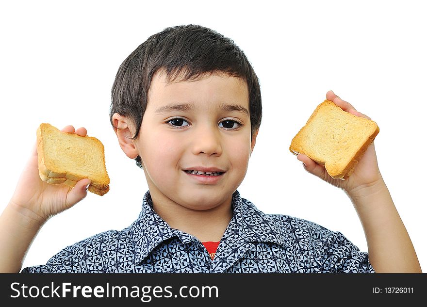 Kid with bread, healthy food