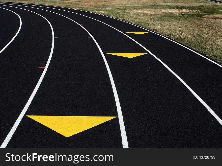 Unmarked track lanes on newly resurfaced track field