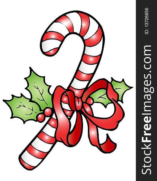 Christmas candy tied up by red ribbon decoration, Hand drawn illustration.